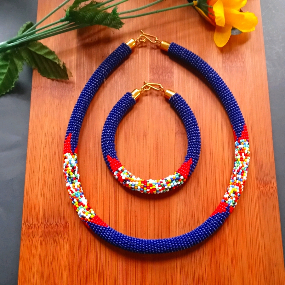 2PC Beautiful African Beaded Maasai Jewelry Set - Picture 5 of 12